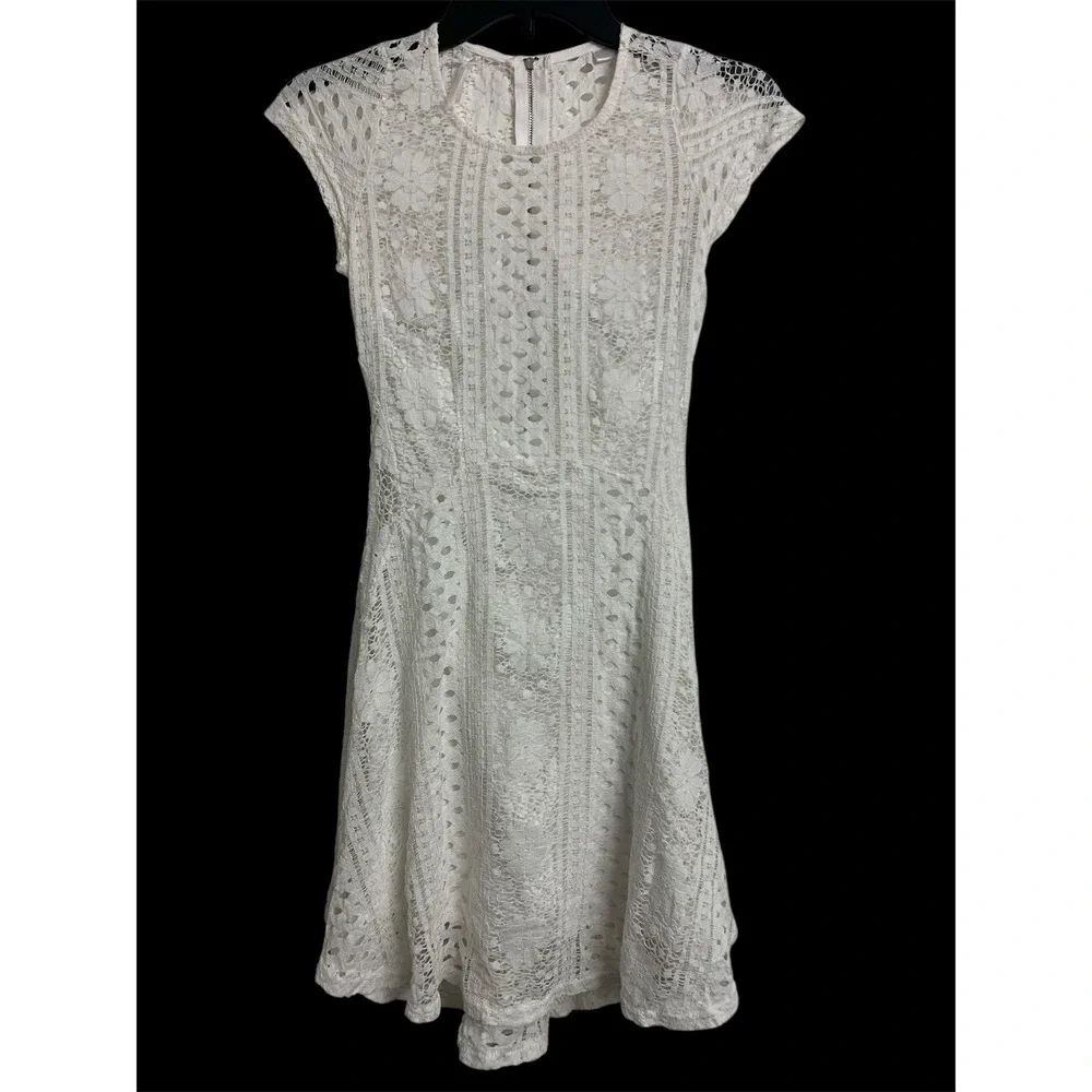 White Lace Boho Fit and Flare Dress Size L 14 Girls Zipper Back Special Event
